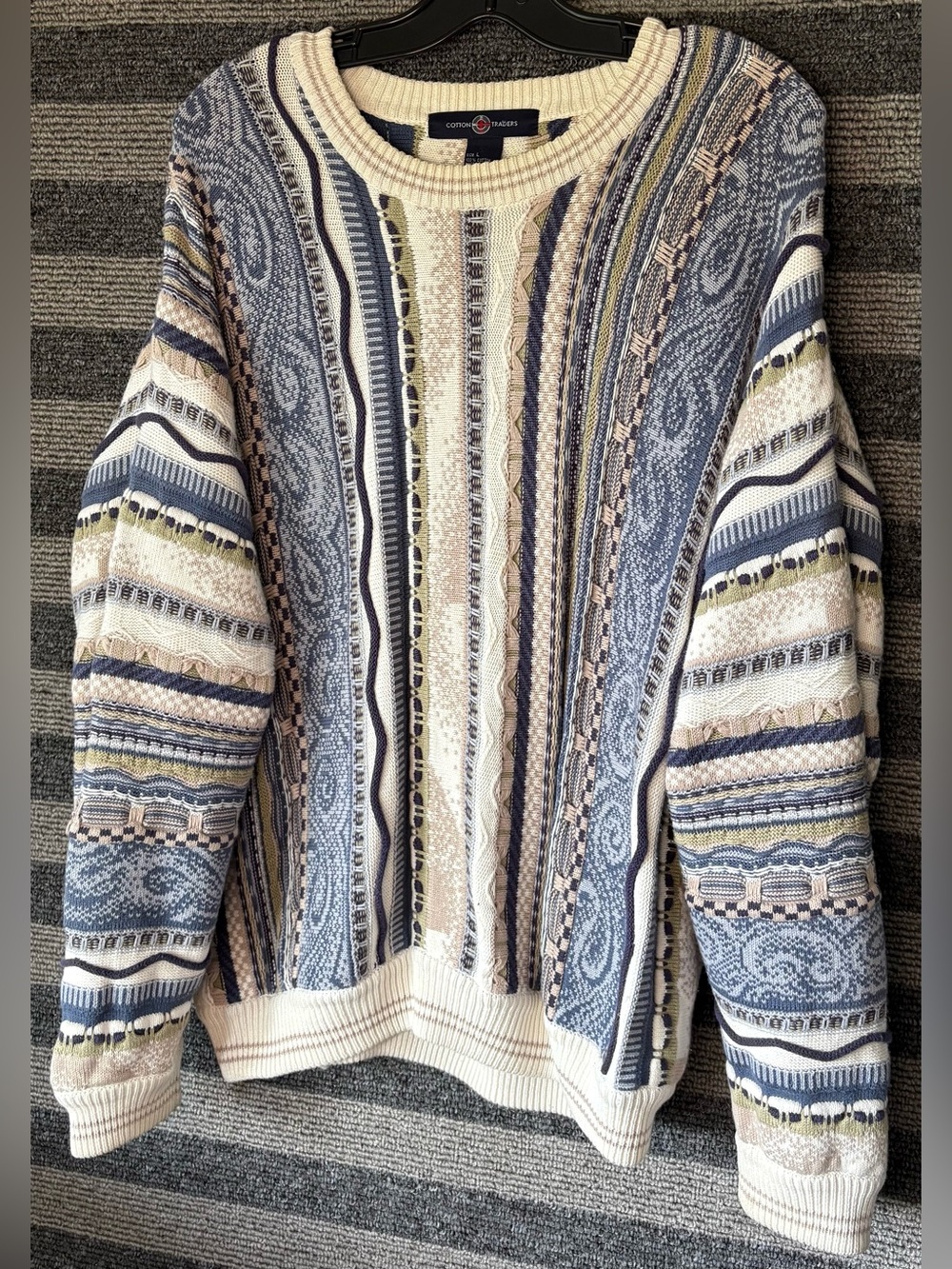 Vintage 90’s Cotton Traders Coogi Style 3D Knit Crewneck Sweater Men’s Large EUC